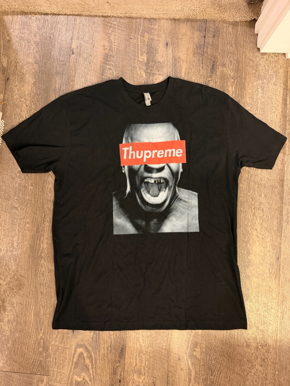 Supreme-Inspired Black Graphic T-Shirt with Red Logo